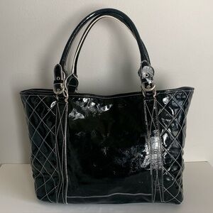 Cavalcanti Genuine Black Patent Leather Shoulder Bag Quilt Made In Italy Large